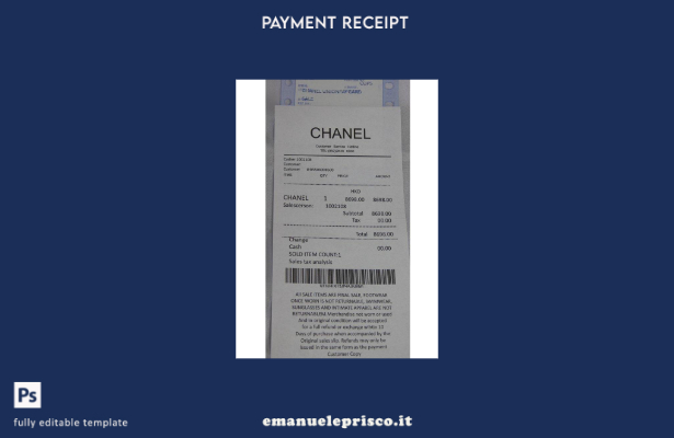 modello di ricevuta di pagamento del negozio del marchio Chanel in stile verific